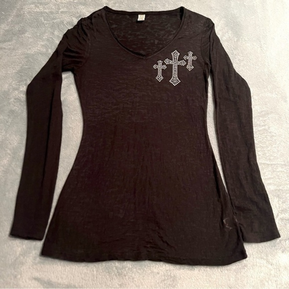 Ladies XL Burout T-Shirt with Crystal Crosses